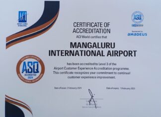 ಮಂಗಳೂರು ಅಂತಾರಾಷ್ಟ್ರೀಯ ವಿಮಾನ ನಿಲ್ದಾಣಕ್ಕೆ ಲೆವೆಲ್ 3 ಎಸಿಐ ಗ್ರಾಹಕ ಅನುಭವ ಮಾನ್ಯತೆ