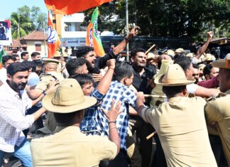 ಬಿಜೆಪಿ ಯುವ ಮೋರ್ಚಾಕಾಂಗ್ರೆಸ್ ಕಚೇರಿಗೆ ಮುತ್ತಿಗೆ ಯತ್ನ