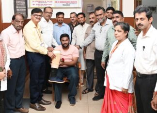 ಮಂಗಳೂರು ಪ್ರೆಸ್ ಕ್ಲಬ್ ನಿ೦ದ ಉಚಿತ ಕೃತಕ ಕಾಲು ವಿತರಣೆ